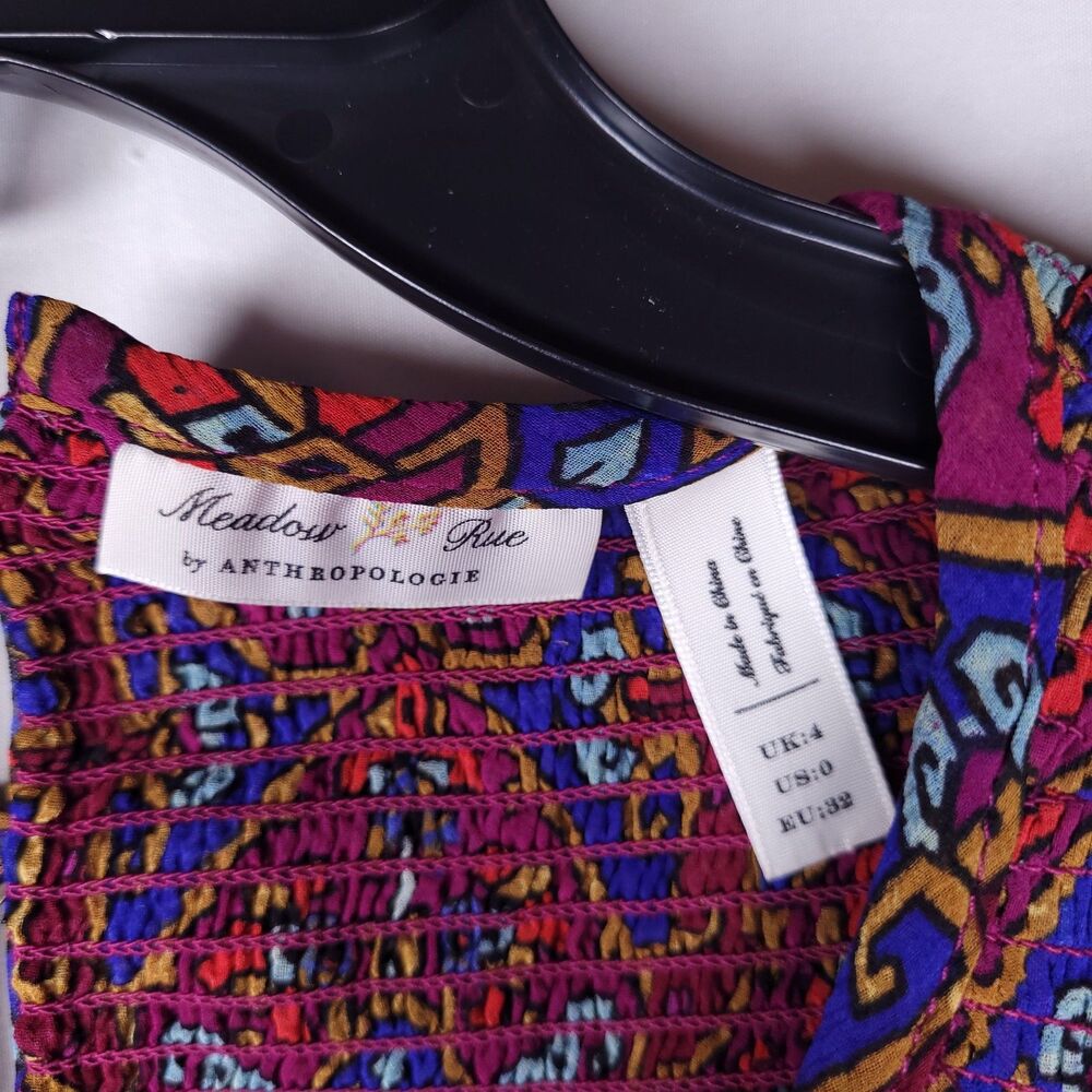 Meadow Rue Anthropologie Top 0 Colorful Patterned Ruffle Sleeveless - Picture 9 of 11